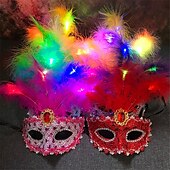 economico Luci decorative-maschera luminosa a led di carnevale con piume mezza faccia maschera da principessa maschera per gli occhi festa decorazione regalo 1 pz