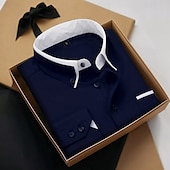 baratos Camisas de botões masculinas-Homens Saia camisa de botão camisa de colarinho Camisa não de ferro Tecido Casamento Trabalho Azul Claro Branco Rosa Azul Marinha Manga Longa Colarinho Todas as Estações Roupa
