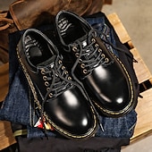 economico Semi-formale-scarpe stringate da uomo in similpelle nera con cuciture gialle, resistenti sneakers casual per il lavoro e l&#039;uso quotidiano