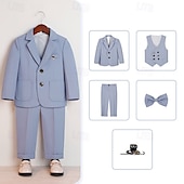 billiga Pojkes formella kostym-5 delar Ringbärarkostym Pojkar Barn Kostym Formell kostym Kavaj &amp; väst &amp; byxor &amp; brosch &amp; slips Formell Fest Mode Häftig Ensfärgat Ficka Blå Beige Grå Polyester
