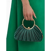 ieftine Nuntă ACC-clutch elegant din catifea plisata verde cu maner inel auriu - geanta de seara de dama, perfecta pentru nunti, petreceri si evenimente formale