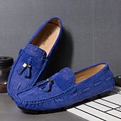 economico Slip-ons e mocassini da uomo-mocassini da uomo in finta pelle scamosciata marrone con dettaglio nappa e motivo in rilievo | comodi ed eleganti per l&#039;uso quotidiano