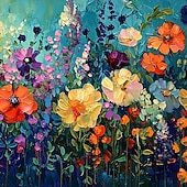 abordables Peintures paysages-Peinture à l&#039;huile originale faite à la main de fleurs colorées sur toile, peinture abstraite de groupe de fleurs à texture, art mural pour la décoration intérieure avec cadre tendu/sans cadre