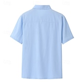 economico Strada-Cotone e lino Classico Per uomo Camicia camicia di lino Camicia estiva Camicia da spiaggia Camicia con bottoni Nero Bianco Blu Manica corta Liscio Collo ripiegabile Estate Da mare Per eventi