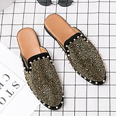 preiswerte Clogs &amp; Pantoletten für Herren-Schwarze Slipper für Herren mit Nieten – mit Strasssteinen verzierte Pantoletten mit auffälligem Design für Partys und Abendgarderobe