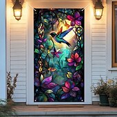 billige Dørdeksler-farget glass effekt dørdekorasjoner dørdeksler kolibri dør billedvev dør gardin dekorasjon bakgrunn innendørs/utendørs dør banner for inngangsdør gårdshus