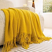お買い得  ブランケット＆毛布-1枚の北欧風スローブランケット、タッセル付き、息子から母へ、スローブランケット、暖かくて心地良い柔らかいブランケット、ソファベッド、ソファ、オフィス、キャンプ用