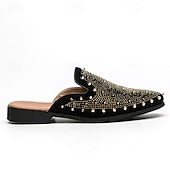 preiswerte Clogs &amp; Pantoletten für Herren-Schwarze Slipper für Herren mit Nieten – mit Strasssteinen verzierte Pantoletten mit auffälligem Design für Partys und Abendgarderobe