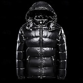 billiga Herrdunjackor och -parkas-Herr Vinterjacka Dun Pufferjacka Hoodiejacka Huva Vitt anddun Utomhus Sport Helgen Normal Elegant och modernt Varm Fritid Vinter Slät Svart Rubinrött Pufferjacka