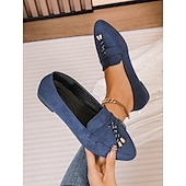 abordables Chaussures sans lacet et mocassins femme-mocassins à pampilles en daim bleu pour femmes – chaussures à enfiler à bout pointu pour une tenue décontractée et formelle