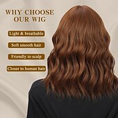 cheap Synthetic Trendy Wigs-Brown Wig with Bangs Short Wavy Wigs for Women Auburn Brown Curly Shoulder Length Bob Wig Synthetic fiber Wigs for Daily Party Use 14 Inch