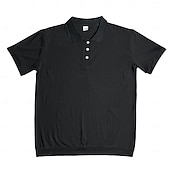 preiswerte Klassisches Poloshirt für Herren-Herren Rippenstrick-Top Muskelshirt Arbeit Lässig Klassisch Kurzarm Basic Modern Einfarbig Knöpfe Frühling &amp; Sommer Schmale Passform Schwarz Weiß Burgunderrot Hellgrau Khaki Rippenstrick-Top