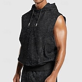 preiswerte Fitness Tank-Tops-Herren Tank Top Ärmelloser Hoodie Ärmellos Mit Kapuze Vintage Kordelzug Verblasst Lässig Sportkleidung Schwarz Marineblau Grün Top T-Shirt für Herren