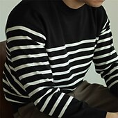 economico maglione pullover da uomo-Per uomo Pullover Maglione Maglione lavorato a maglia A coste Maglia Top regolari Lavorato a maglia Banda Girocollo Di tendenza Essenziale Da mare Da tutti i giorni Abbigliamento Autunno inverno Nero