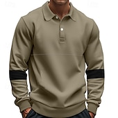 cheap Men&#039;s Classic Polo-Men&#039;s Golf Shirt Golf Polos Shirts Work Casual Lapel Long Sleeve Basic Modern Color Block Patchwork Buttons Spring &amp;  Fall Regular Fit Black White Army Green Khaki Gray Golf Shirt