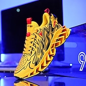 economico Sneakers da uomo-sneakers da uomo verde neon con fiamme, design audace a onde con tomaia traspirante e suola ammortizzata, perfette per lo streetwear e uno stile di vita attivo