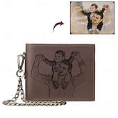 cheap For Men-Personalized Photo Engraved Leather Wallet Custom Best Gift for Dad, Bifold Wallet with Chain for Men, Husband, Son, Father&#039;s Day, Birthday, Christmas