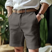 economico Attività commerciale-Per uomo Pantaloncini Pantaloncini di lino Pantaloncini eleganti Pantaloncini estivi Bottoni Tasche Liscio Comfort Traspirante Breve Formale Esterno Attività commerciale Di tendenza Classico Nero