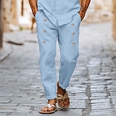 economico retrò-Per uomo Pantaloni di lino Pantaloni Pantaloni estivi Bottoni Tasca frontale Plissettato Liscio Comfort Traspirante Lunghezza intera Informale Giornaliero Abbigliamento di strada Stile etnico Retr