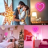 economico Lampade neon LED-luce al neon a forma di cuore rosa - led per San Valentino &amp;decorazione per feste perfetta per la stanza delle ragazze, dormitorio, decorazione per la casa per l&#039;anniversario di matrimonio