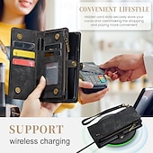 cheap Samsung Cases-Phone Case For Samsung Galaxy Z Fold 6 Z Fold 5 Z Fold 4 Wallet Case with Stand Holder Zipper with Wrist Strap Retro TPU PU Leather
