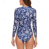 billiga Utslag-Dam Rash-guards Baddräkt Lättvikt Långärmad Kroppsdräkt Baddräkt Dragkedja fram Simmning Surfing Strand Vattensport Blommig Tryckt Sommar Vår Höst