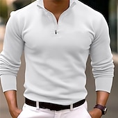 billiga Herrars klassiska polo-Herr Quarter Zip Polo Golf pikétröjor Utomhus Casual Fjärdedels blixtlås Långärmad Mode Modern Ensfärgat Stickat Vår &amp; Höst Standardpassform Svart Vit Marinblå Mörkgrön Brun Quarter Zip Polo