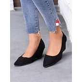 abordables Block Heels-escarpins compensés à bout pointu en faux suède noir pour femmes - chaussures élégantes et confortables pour le bureau et les événements formels