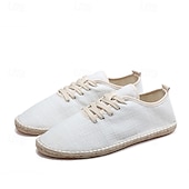 economico Sneakers da uomo-scarpe espadrillas da uomo in tela beige con lacci e suola in corda di juta – comode calzature estive casual