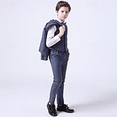 cheap Boy&#039;s Formal Suit-4 Pieces Ring Bearer Suit Boys Kids Suit Formal Suit Blazer &amp; Vest &amp; Pants &amp; Tie Formal Set Formal Party Fashion Cool Plaid Pocket Blue Cotton