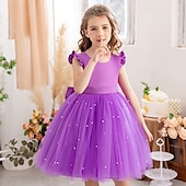 voordelige Bloemenjurken-Bloemenmeisjesjurk kinderen Voor meisjes Prinses jurk Prestatie Bruiloft Feest Elegant Mooi Netstof Effen Kleur Mouwloos Strakke ronde hals Lichtgeel Licht Roze 4 jaar +