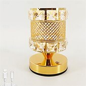 billige Bordlamper-metall krystall skrivebordslampe - usb oppladbar dekorativ lampe med tri-farget dimming for stue, bar, uteservering, fest, festivalatmosfære, nattlys  &amp; leselampe
