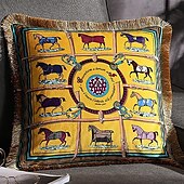 cheap Textured Throw Pillows-Decorative Toss Pillows Double Side Trend Brand Light luxury velvet tassel d Printing Pillow Case Cover Living room Bedroom Sofa Cushion cover
