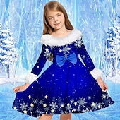 halpa 3D Shining Vision -mekko-Lapset Tyttöjen Mekko Lumihiutale mekko Lumihiutale Pitkähihainen Juhla Kausaliteetti Turkiskoristeet Crewneck Ihana Päivittäin Polyesteri Reisipituinen Rento mekko Kellomekko A linjainen mekko Syksy