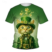 billiga Pojkens 3D-djur-St Patrick Pojkar 3D Grafisk Katt T-shirt Kortärmad Sommar Vår Mode Grundläggande Barn 4-12 år Rund hals Utomhus Ledigt Dagligen Normal