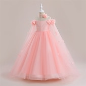 cheap Flower Girl&#039;s Dresses-Flower Girl Dress Kid&#039;s Girls&#039; Princess Dress Performance Wedding Party Elegant Beautiful Mesh Solid Color Sleeveless Crew Neck Light Pink White 4 years+