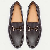 billiga Halvformell-Loafers i premiumkoskinn för män med accent av guldspänne, klassiska formell slip-on skor för affärer, arbete och vardagliga tillfällen