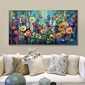 abordables Peintures paysages-Peinture à l&#039;huile originale faite à la main de fleurs colorées sur toile, peinture abstraite de groupe de fleurs à texture, art mural pour la décoration intérieure avec cadre tendu/sans cadre