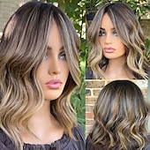 voordelige Pruiken van echt haar, met kanten voorzijde-Remy mensenhaar 5x5 Sluiting 4x13 Sluiting Pruik Korte bob Braziliaans haar Golvend Meerkleurig Pruik 130% 150% Haardichtheid Ombre-haar Haar met highlights / balayage Natuurlijke haarlijn lijmloze