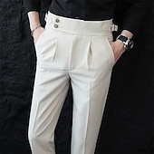 abordables Mince-Homme Remise de diplôme Dress Pants works Pantalon Naples Pantalons Chinos Boutons Avec Poches Jambe Droite Uni Confort Formel Soirée Travail Mode Style Classique Noir Blanche Micro-Élastique