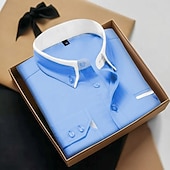 baratos Camisas de botões masculinas-Homens Saia camisa de botão camisa de colarinho Camisa não de ferro Tecido Casamento Trabalho Azul Claro Branco Rosa Azul Marinha Manga Longa Colarinho Todas as Estações Roupa