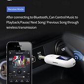 abordables Kit de Bluetooth/manos libres para coche-Receptor Bluetooth 5.0 para automóvil, adaptador auxiliar Bluetooth con cancelación de ruido, receptor de música Bluetooth para estéreo doméstico/auriculares con cable/llamadas manos libres, duración