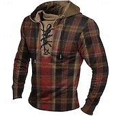 abordables Sweat à capuche à lacets pour hommes-Homme Plaid Sweats à Capuche Sweat à capuche Sweat à capuche Capuche Mode 3D effet Jaune Rouge Cordon Automne Hiver Designer