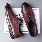 cheap Men&#039;s Oxfords-Men&#039;s Brown Crocodile Pattern Faux Leather Dress Shoes with Lace-Up Closure and Comfortable Sole, Elegant for Business and Formal Occasions