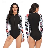 abordables Lycra de surf-Femme Maillot Anti UV Maillot de bain 1 pièce Protection solaire UV UPF50+ Poids Léger manche longue Spandex Le Maillot de corps Maillot de bain Zip sur le devant Natation Surf Plage Sports nautiques