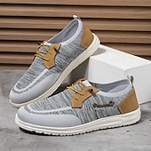 cheap Men&#039;s Sneakers-Men&#039;s Grey Knit Sport Shoes with Leather Accents and Lace-Up Design – Comfortable Casual &amp; Outdoor Footwear