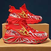 economico Sneakers da uomo-eleganti sneakers rosse da uomo con motivo a fiamma - eleganti e comode, perfette per feste o uscite informali