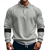 cheap Men&#039;s Classic Polo-Men&#039;s Golf Shirt Golf Polos Shirts Work Casual Lapel Long Sleeve Basic Modern Color Block Patchwork Buttons Spring &amp;  Fall Regular Fit Black White Army Green Khaki Gray Golf Shirt