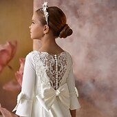 voordelige Bloemenjurken-Bloemenmeisjesjurk Voor meisjes Feestjurk Prestatie Bruiloft Feest Prinses Zoet Netstof Effen Kleur Mouwloos Schouderafhangend Ivoor Kinderen