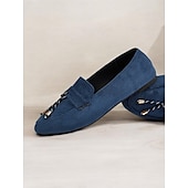abordables Chaussures sans lacet et mocassins femme-mocassins à pampilles en daim bleu pour femmes – chaussures à enfiler à bout pointu pour une tenue décontractée et formelle
